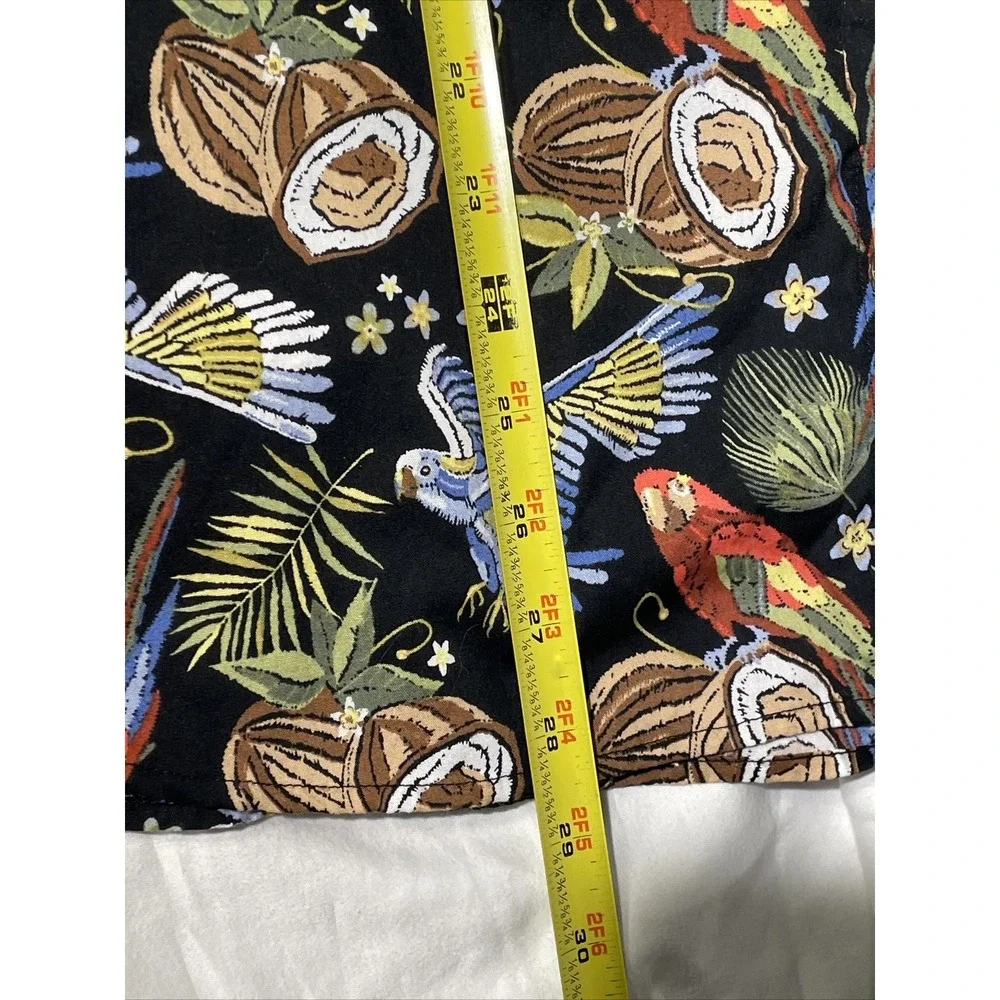 High Surf Island Men's Hawaiian Shirt L Black‎ W/Parrots & Coconuts Floral